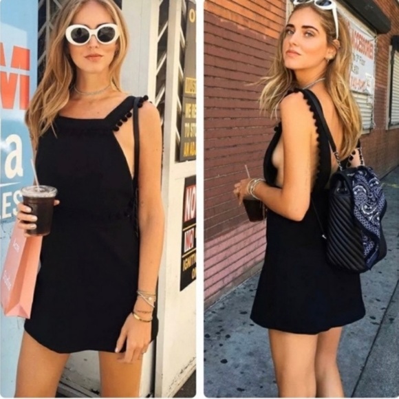 NWT Zara Black Pinafore Mini Dress w/Pompom Trim - Picture 3 of 14